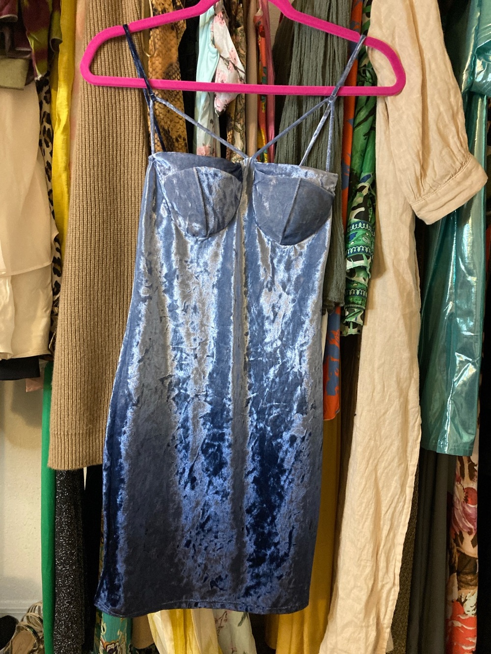Charlotte Russe Light Blue Velvet Midi Slip Dress
